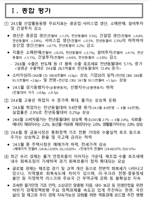 2024년 7월 최근 경제동향 2024년 7월 최근 경제동향