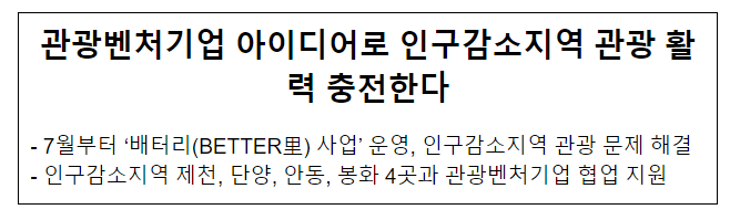 관광벤처기업 아이디어로 인구감소지역 관광 활력 충전한다 관광벤처기업 아이디어로 인구감소지역 관광 활력 충전한다