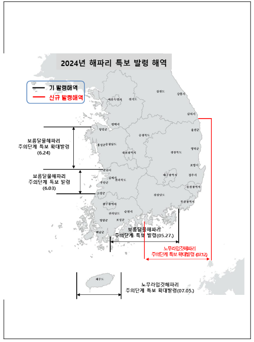 노무라입깃해파리 주의단계 특보 부산, 울산, 경남, 경북까지 확대 발령 노무라입깃해파리 주의단계 특보 부산, 울산, 경남, 경북까지 확대 발령