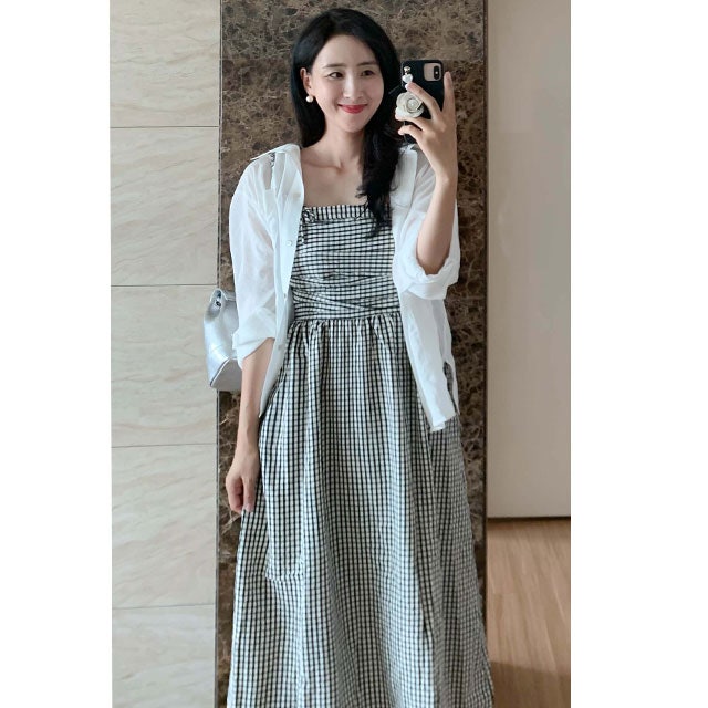 깅엄체크뷔스티에원피스