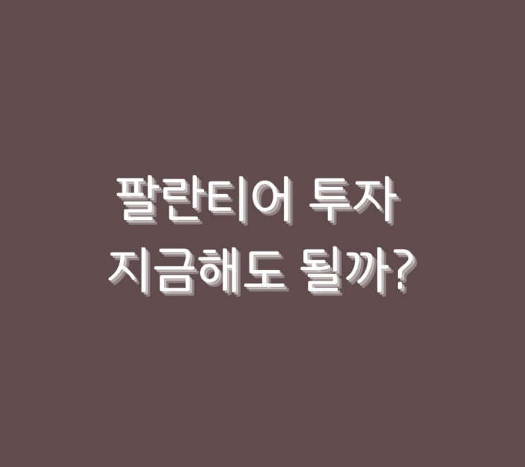  팔란티어 투자 지금해도 될까?