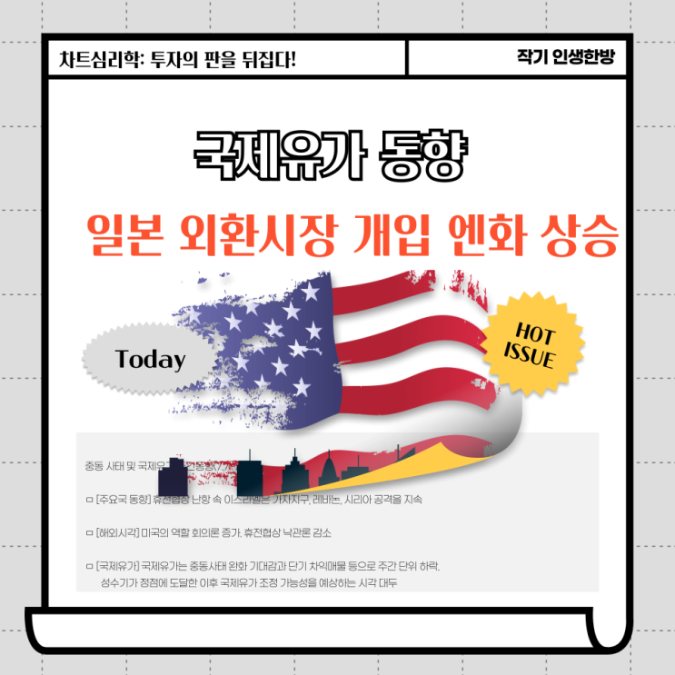  오늘의 국제 경제 뉴스: 국제유가 동향 & 일본 은행 외환 시장 개입 엔화 상승 등