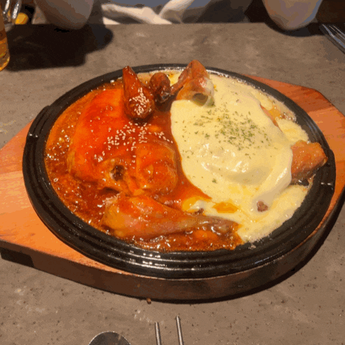  구도로통닭 구로디지털점 녹진한 양념반치즈닭 누룽지까지
