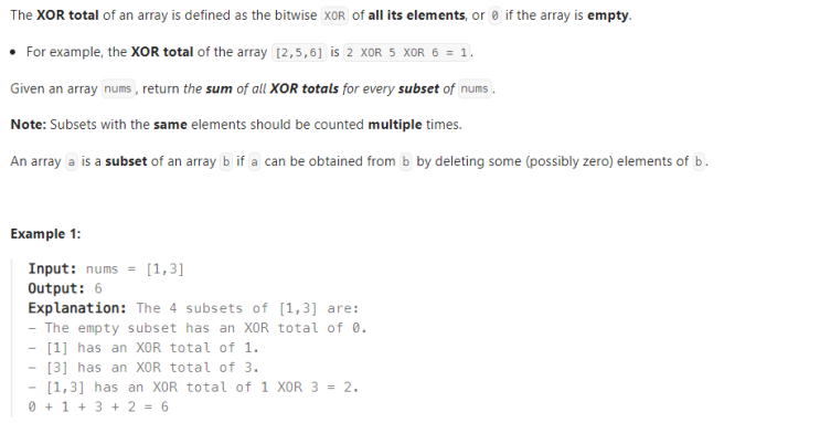  JAVA_LeetCode 1863_Sum of All Subset XOR Totals