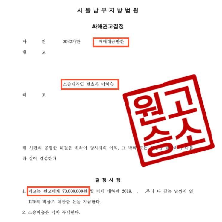 전매 차익을 약속한 투자사기 매도인에게 한 매매대금반환청구 승소한 사건