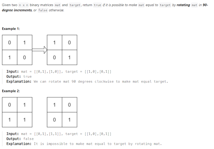 JAVA_LeetCode 1886_Determine Whether Matrix Can Be Obtained By Rotation