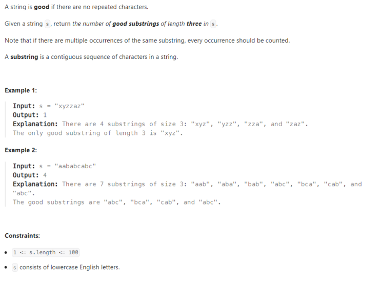  JAVA_LeetCode 1876_Substrings of Size Three with Distinct Characters