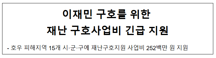 이재민 구호를 위한 재난 구호사업비 긴급 지원 이재민 구호를 위한 재난 구호사업비 긴급 지원
