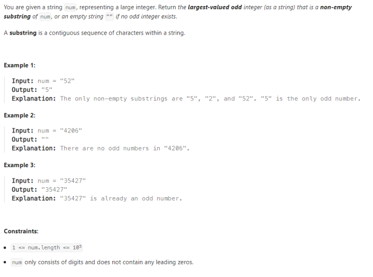  JAVA_LeetCode 1903_Largest Odd Number in String
