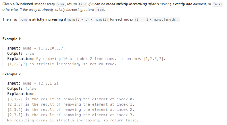  JAVA_LeetCode 1909_Remove One Element to Make the Array Strictly Increasing