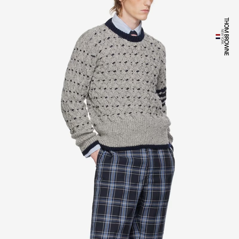 톰브라운 MOHAIR 울 블랜드 케이블 크루넥 니트 GY