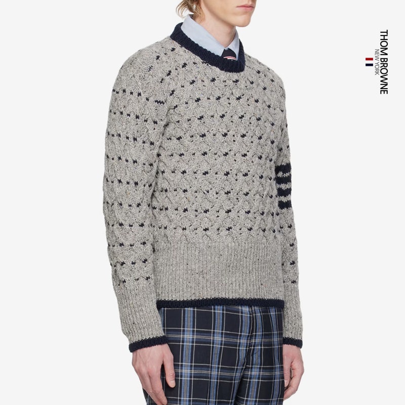 톰브라운 MOHAIR 울 블랜드 케이블 크루넥 니트 GY