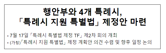 행안부와 4개 특례시, 「특례시 지원 특별법」 제정안 마련 행안부와 4개 특례시, 「특례시 지원 특별법」 제정안 마련