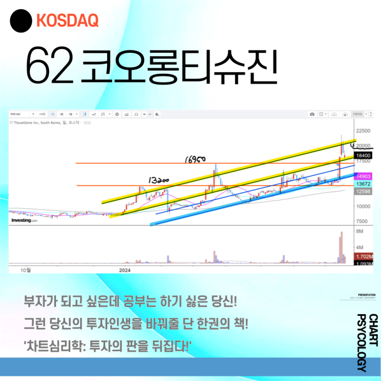  코스닥 62위 코오롱티슈진 주가 전망 - 차트가 이뻐졌네! 단기고점은?  2024년 3분기
