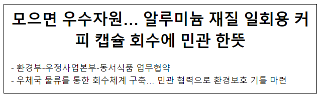 모으면 우수자원… 알루미늄 재질 일회용 커피 캡슐 회수에 민관 한뜻 모으면 우수자원… 알루미늄 재질 일회용 커피 캡슐 회수에 민관 한뜻