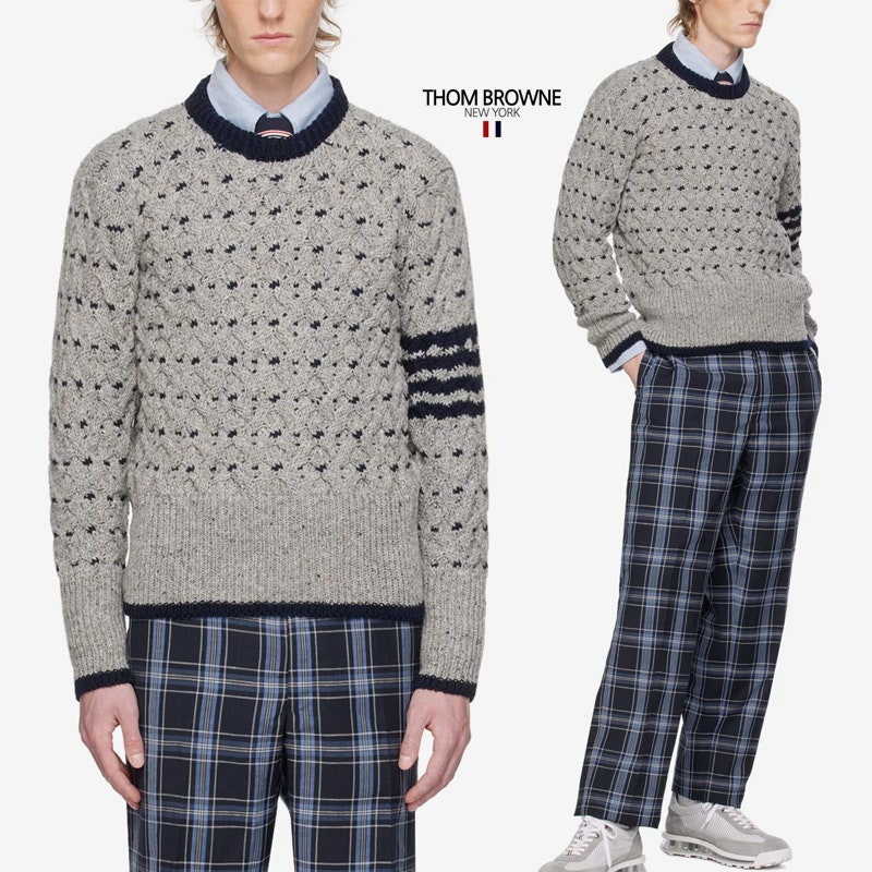톰브라운 MOHAIR 울 블랜드 케이블 크루넥 니트 GY