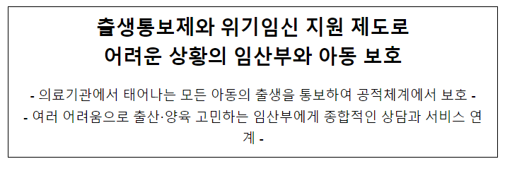 출생통보제와 위기임신 지원 제도로 어려운 상황의 임산부와 아동 보호 출생통보제와 위기임신 지원 제도로 어려운 상황의 임산부와 아동 보호