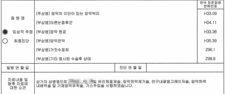  부모님 보험, 유병자 실손보험과 수술비보험을 추천하는 이유 - 망막박리 보상사례