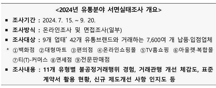  공정위, 유통분야 불공정행위 경험 여부 • 거래관행 개선 체감도 등 실태 점검