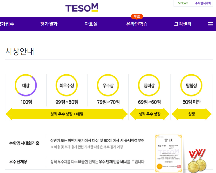  공부 자신감 프로젝트, TESOM 수학학력평가 메달 받기!