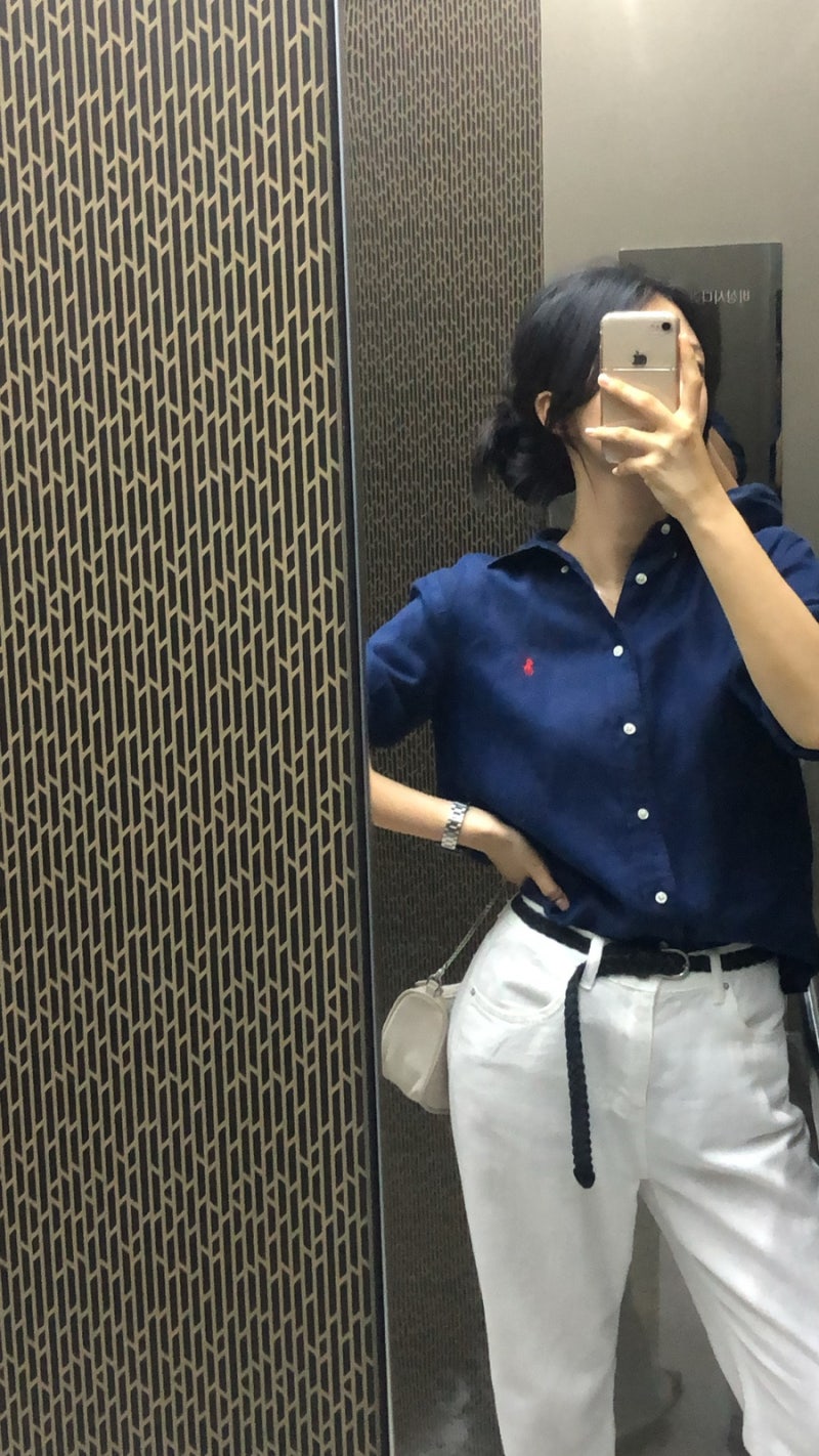 폴로랄프로렌 | 폴로 여성 린넨셔츠 네이비 코디 및 사이즈 추천