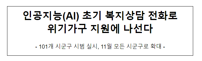 인공지능(AI) 초기 복지상담 전화로 위기가구 지원에 나선다 인공지능(AI) 초기 복지상담 전화로 위기가구 지원에 나선다