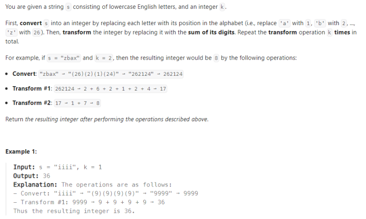  JAVA_LeetCode 1945_Sum of Digits of String After Convert