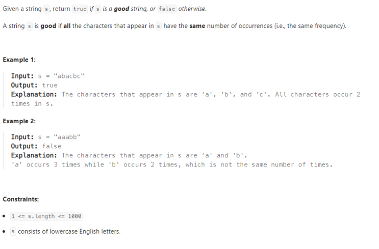  JAVA_LeetCode 1941_Check if All Characters Have Equal Number of Occurrences