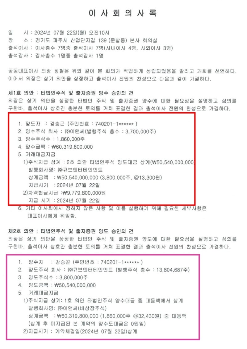 브이티 큐브엔터 주식 매각 최대주주 변경 이앤씨 강승곤 지분 스왑 VT 리들샷 제조사 : 네이버 블로그