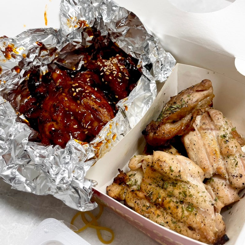 문정동 맛집 꾸브라꼬 숯불두마리치킨 약간매운맛 맵기 순살반반 치밥
