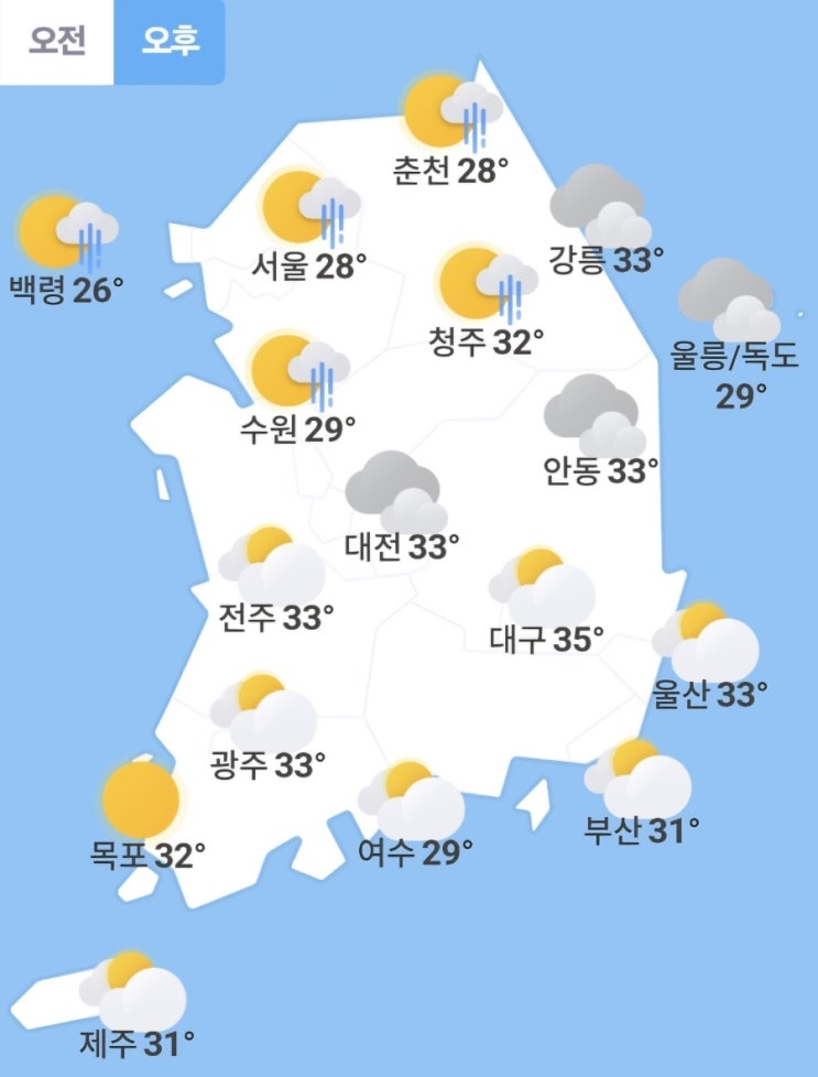  오늘 전국 날씨 및 주간예보(0722)-수도권 비 조심 및 폭염 시작