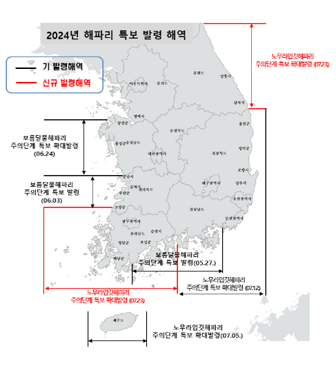 노무라입깃해파리 주의단계 특보 전라남도와 강원도까지 확대 발령 노무라입깃해파리 주의단계 특보 전라남도와 강원도까지 확대 발령