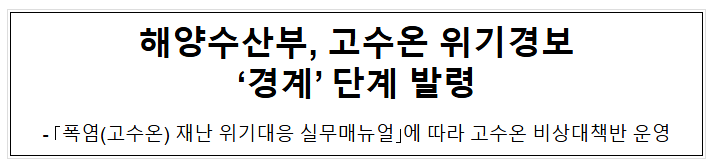 해양수산부, 고수온 위기경보 ‘경계’ 단계 발령 해양수산부, 고수온 위기경보 ‘경계’ 단계 발령
