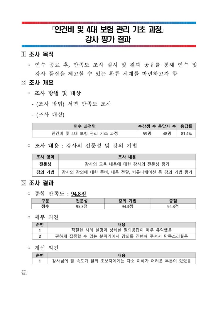 [한국사학진흥재단] 인건비 및 4대보험 관리 기초 과정 강사평가 결과-인사노무 강사 이선형 노무사