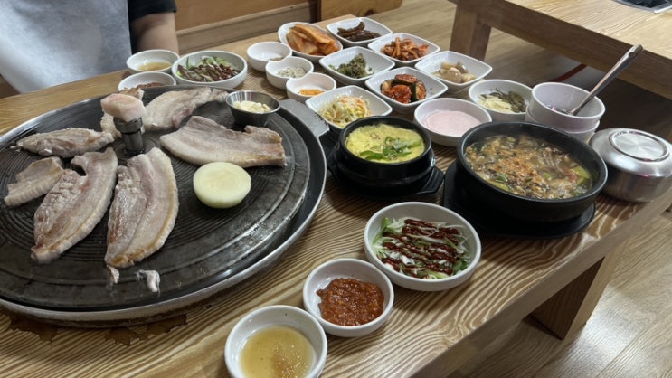  영암 맛집, 왕뚜껑삼겹살, 무쇠솥두껑에 구워먹는 삼겹살, 현대호텔 맛집