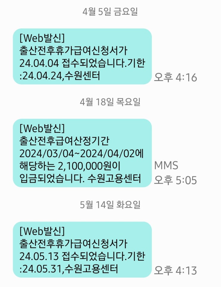  중소기업 출산휴가 급여 신청 금액 4대보험 처리 방법 3개월 수령 후기 기간