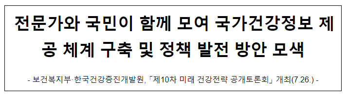 전문가와 국민이 함께 모여 국가건강정보 제공 체계 구축 및 정책 발전 방안 모색 전문가와 국민이 함께 모여 국가건강정보 제공 체계 구축 및 정책 발전 방안 모색