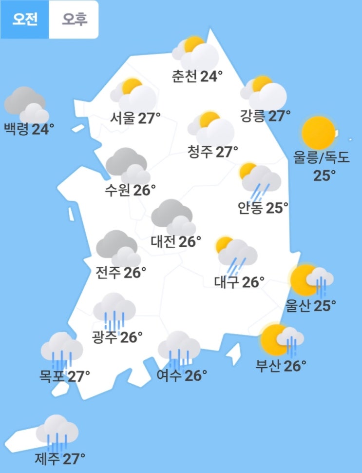  전국 날씨 및 주간예보(0726)-국지성 소나기 및 폭염