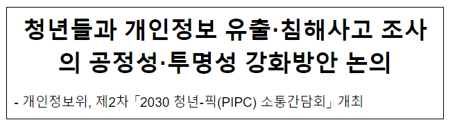 청년들과 개인정보 유출·침해사고 조사의 공정성·투명성 강화방안 논의 청년들과 개인정보 유출·침해사고 조사의 공정성·투명성 강화방안 논의