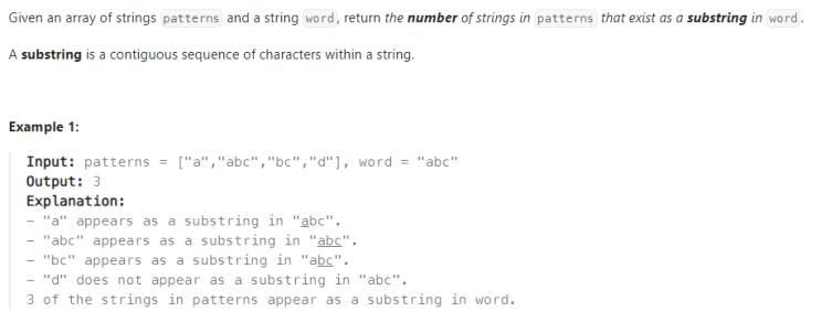  JAVA_LeetCode 1967_Number of Strings That Appear as Substrings in Word