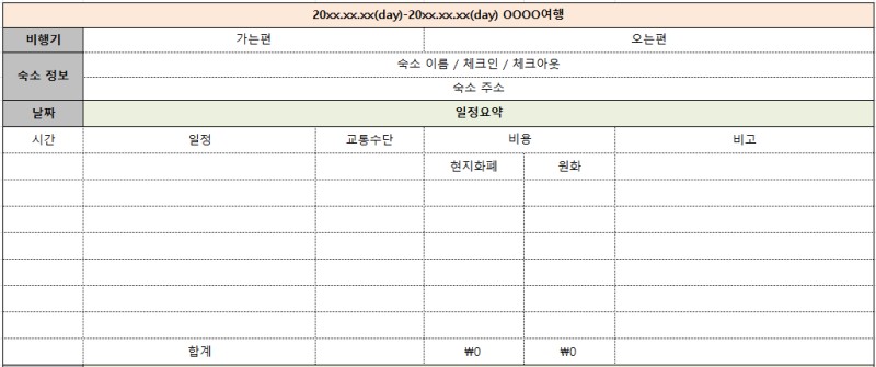 국내 해외 여행계획표 무료 양식 공유 (엑셀 양식 나눔 종료)