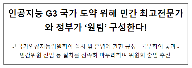 「국가인공지능위원회의 설치 및 운영에 관한 규정」 국무회의 통과 「국가인공지능위원회의 설치 및 운영에 관한 규정」 국무회의 통과