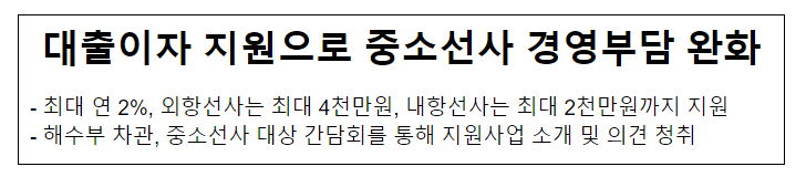 대출이자 지원으로 중소선사 경영부담 완화 대출이자 지원으로 중소선사 경영부담 완화