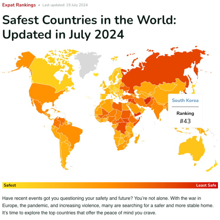 2024년 세계에서 가장 안전한 나라 순위 Top10 (Global Peace Index) 2024년 세계에서 가장 안전한 나라 순위 Top10 (Global Peace Index)