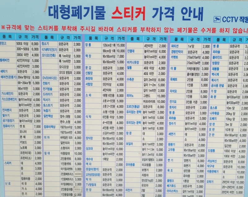 고양시 일산 파주 김포 대형 폐기물 스티커 가격 안내 쓰레기 가구 저렴하게 유리 버리는 방....