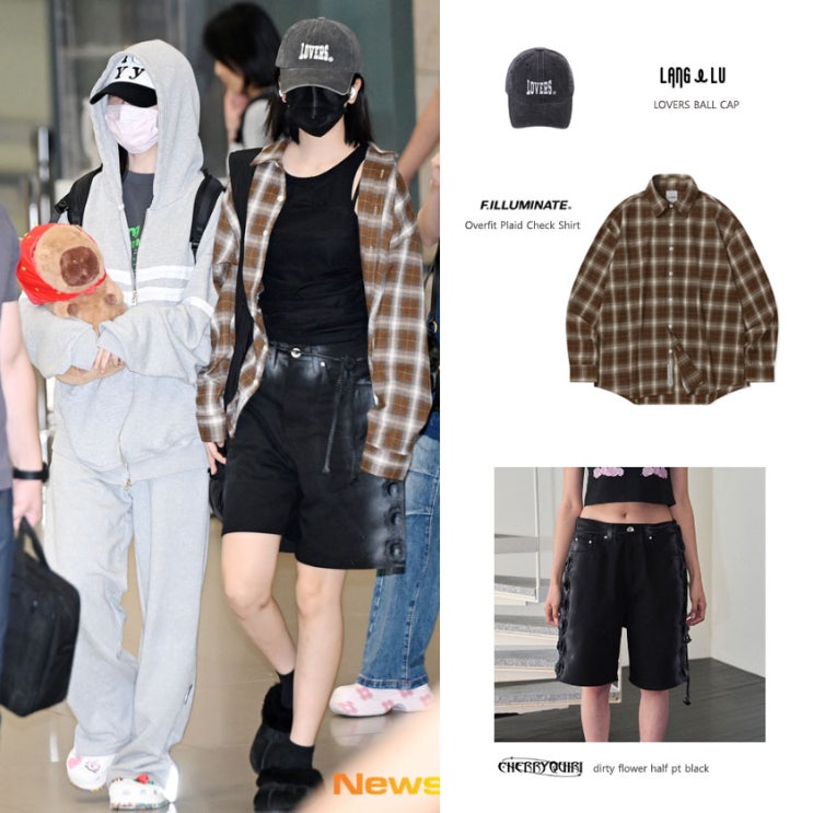 안유진 공항 패션, 체크셔츠 데님 쇼츠 랭앤루 볼캡 모자 스타일 정보 안유진 공항 패션, 체크셔츠 데님 쇼츠 랭앤루 볼캡 모자 스타일 정보