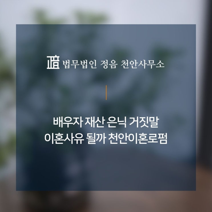  배우자 재산 은닉 거짓말 이혼사유 될까 천안이혼로펌