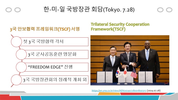 <한-<b>미</b>-<b>일 국방</b>장관> 도쿄에서 <b>회담</b> 개최(7.28), 군사안보적... 
