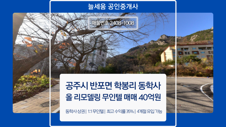  공주시 반포면 동학사의 올 리모델링 한 무인텔 매매 - 엄청난 수익률!