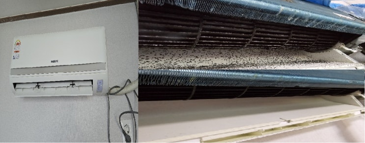  양산범어원룸에어컨청소,에어컨속은 곰팡이소굴,켜먼 바람말고 먼지가떨어집니다~해피홈케어